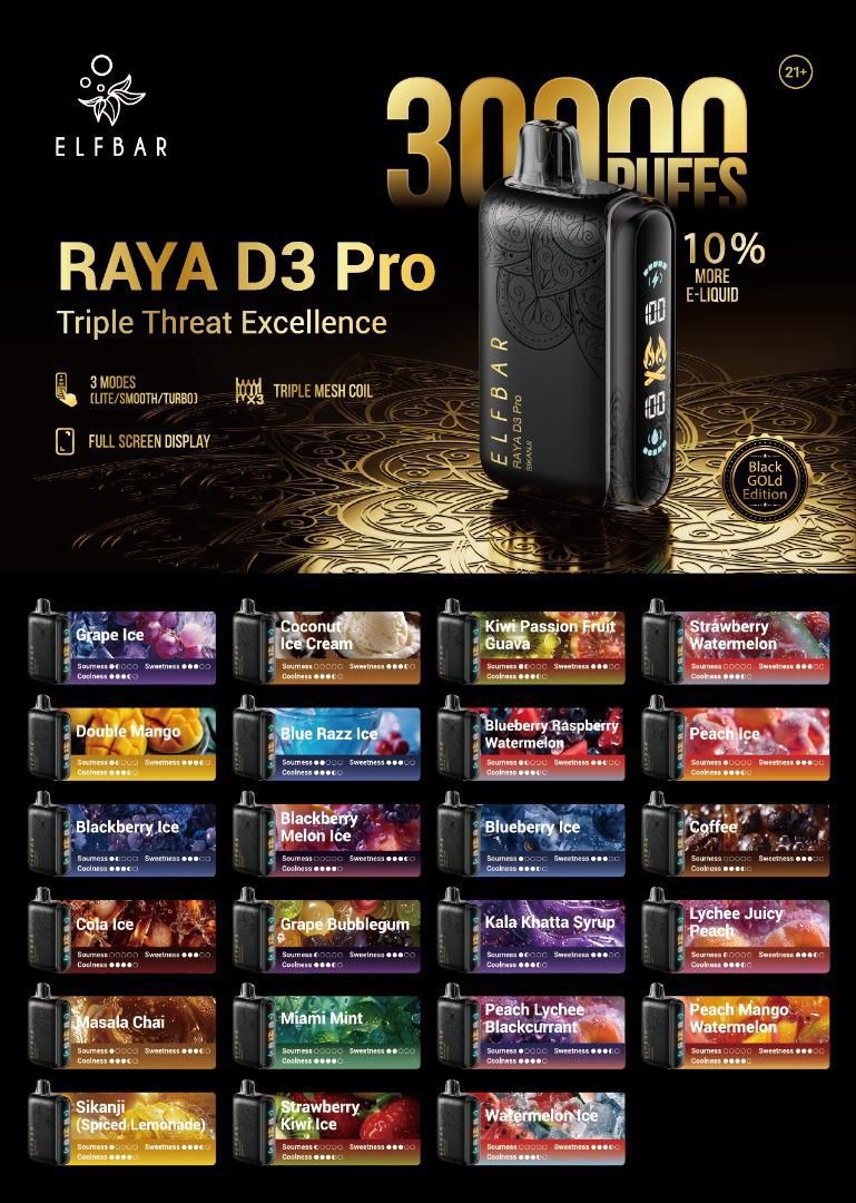 ELF BAR RAYA D3 PRO 30000 PUFFS  DISPOSABLE VAPE